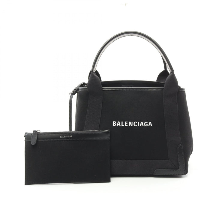 Top Quality Balenciaga Navy Cabas S Canvas Leather Tote Bag