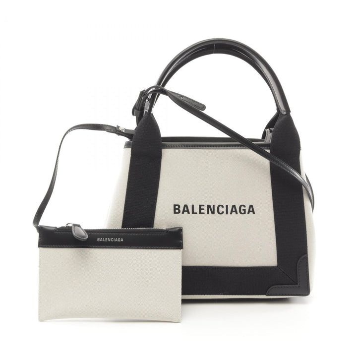 Top Quality Balenciaga Navy Cabas XS Canvas Leather Handbag