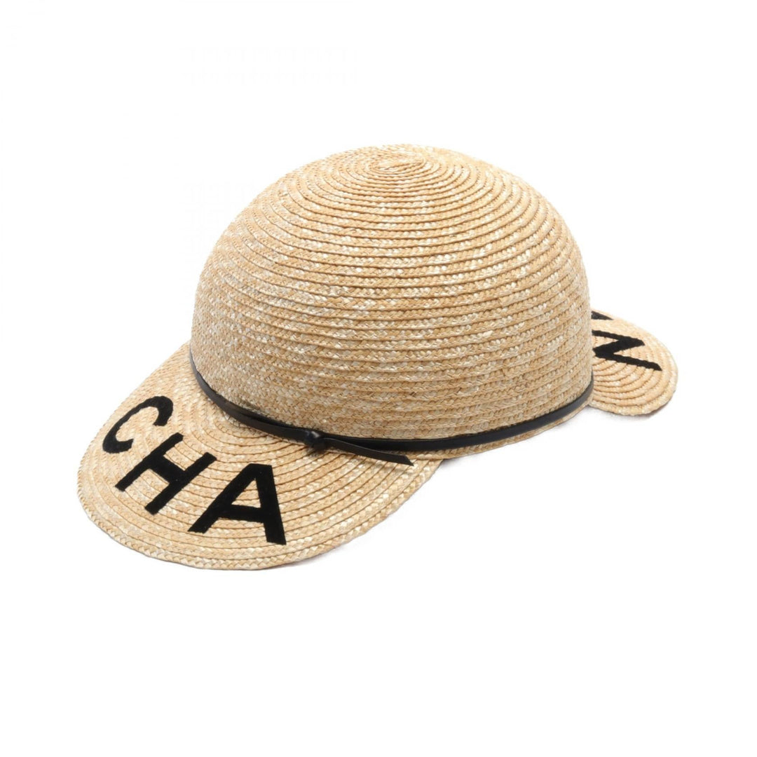 Chanel Leather Straw Hat Beige/Black