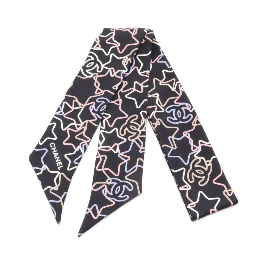 Top Quality Chanel Silk Coco Mark Scarf Black Multicolor