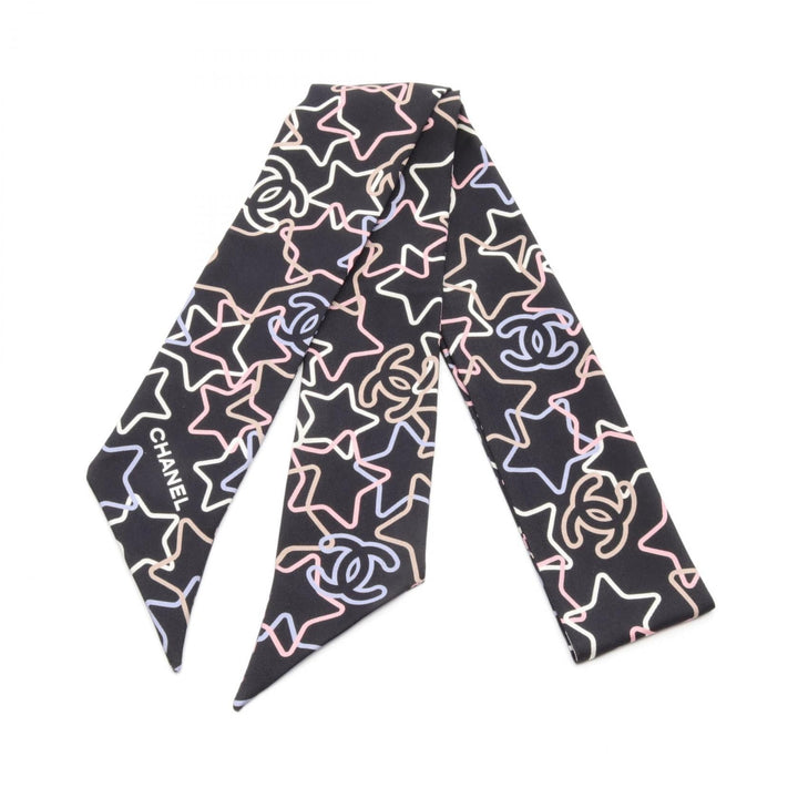 Top Quality Chanel Silk Coco Mark Scarf Black Multicolor