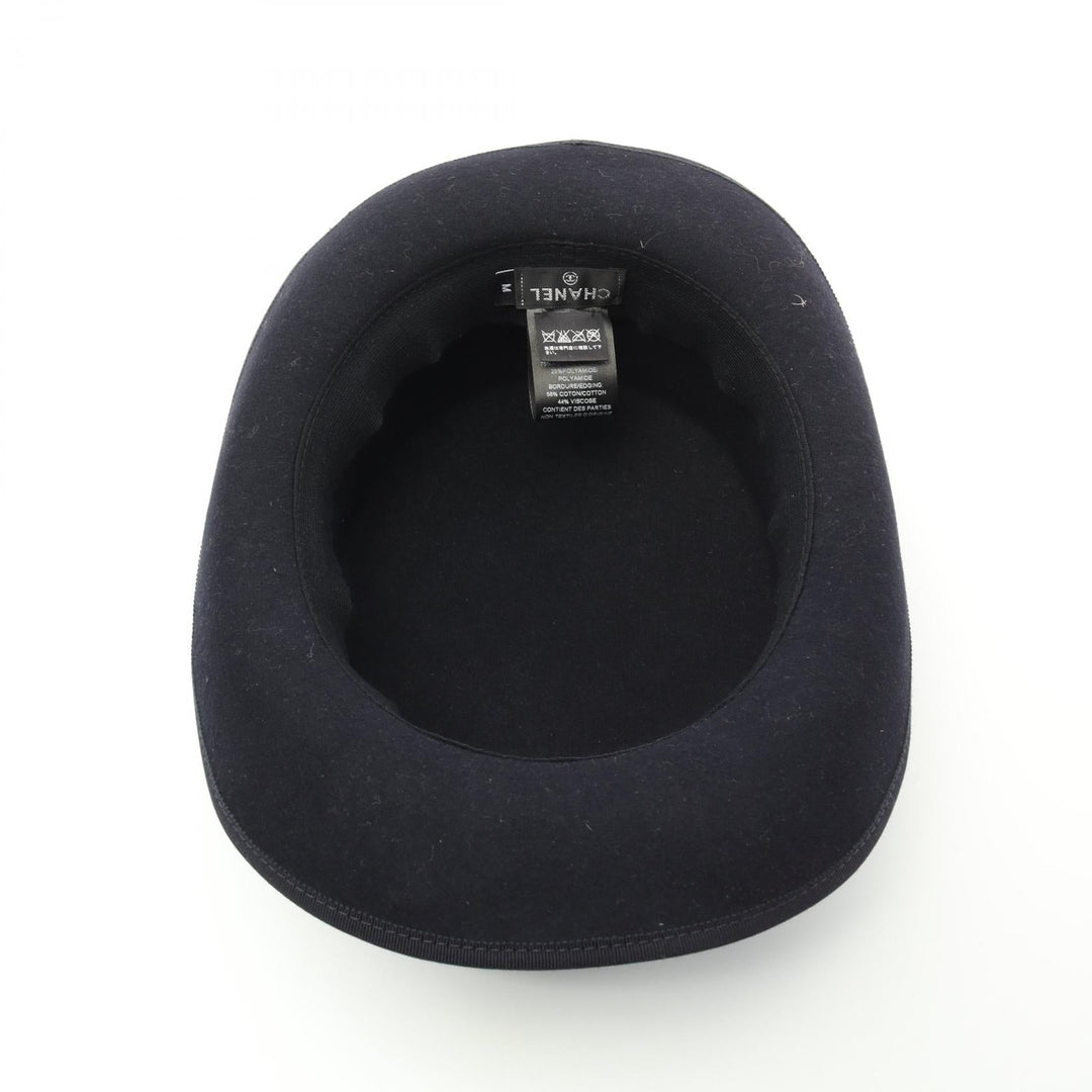 Top Quality Chanel Leather Lapin Hat Navy