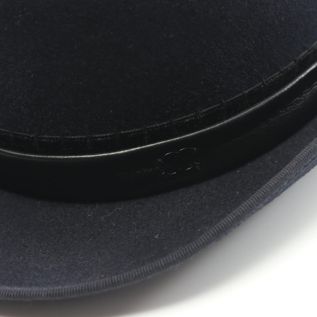 Top Quality Chanel Leather Lapin Hat Navy