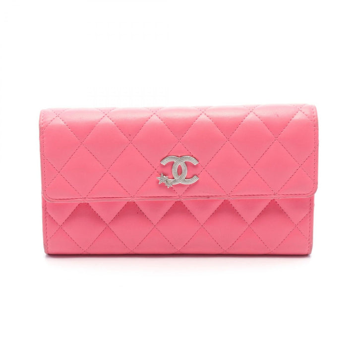 Top Quality Chanel Matelasse Leather Bifold Wallet Pink