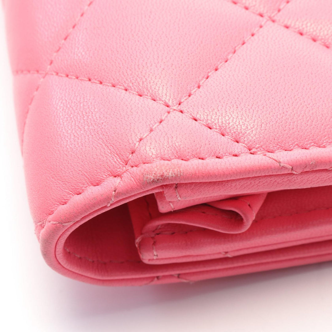 Top Quality Chanel Matelasse Leather Bifold Wallet Pink