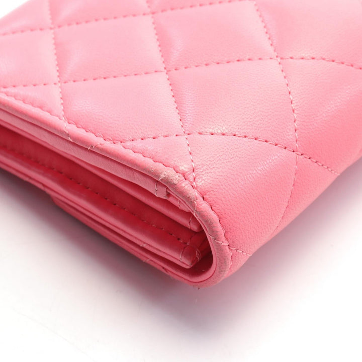Top Quality Chanel Matelasse Leather Bifold Wallet Pink