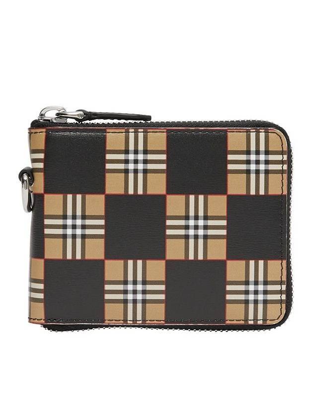 Burberry Check Board Zipper Half Wallet Black Beige