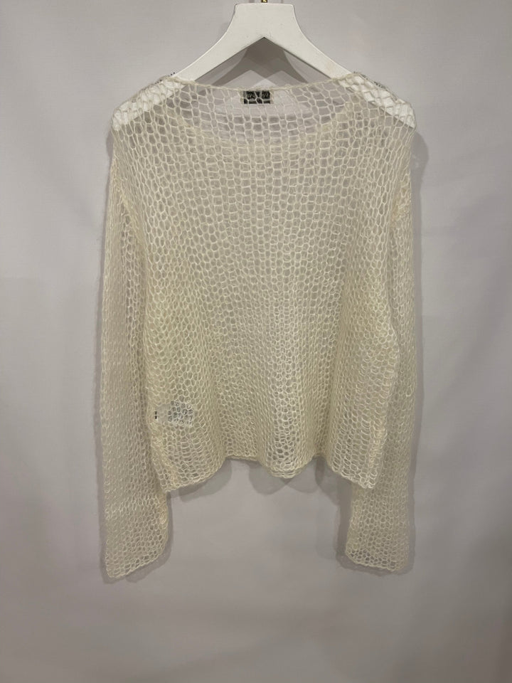 Saint Laurent Cream Mohair Perforated Knit Jumper Size S (UK 8)