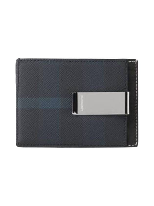 Burberry Check Print Money Clip Card Wallet Navy