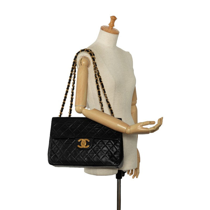 Top Quality Chanel Deca Matlasse 33 Single Flap Chain Shoulder Bag Black Lambskin