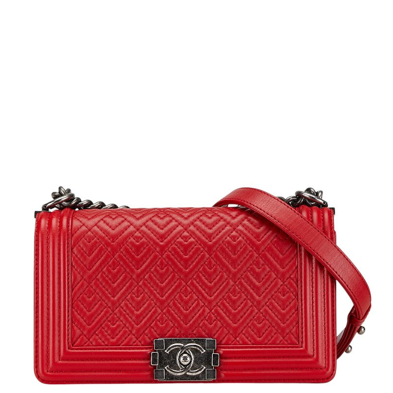 Top Quality Chanel Boy 25 Red Lambskin Chain Shoulder Bag