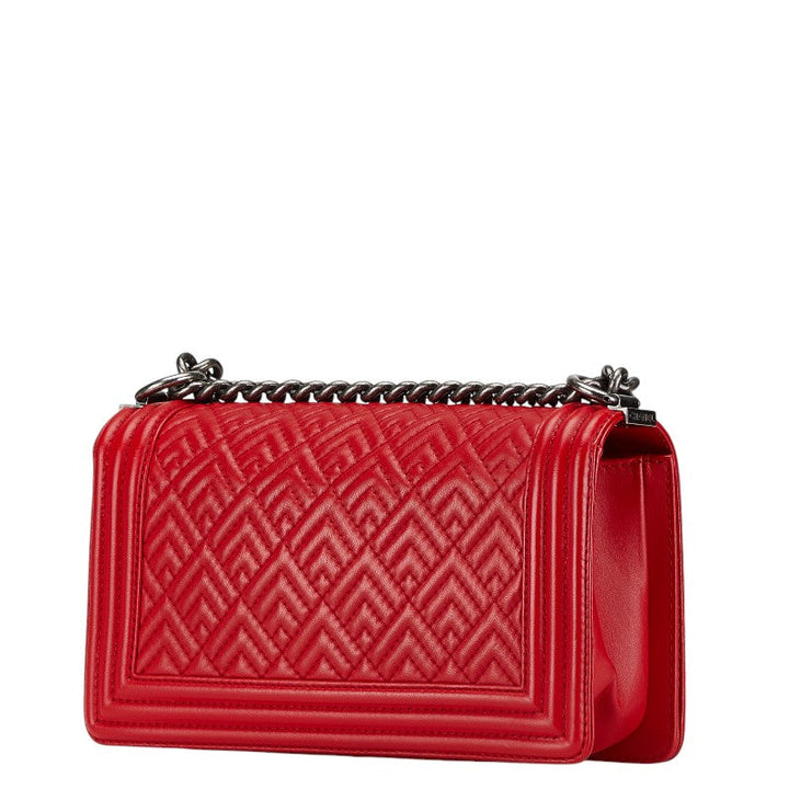 Top Quality Chanel Boy 25 Red Lambskin Chain Shoulder Bag
