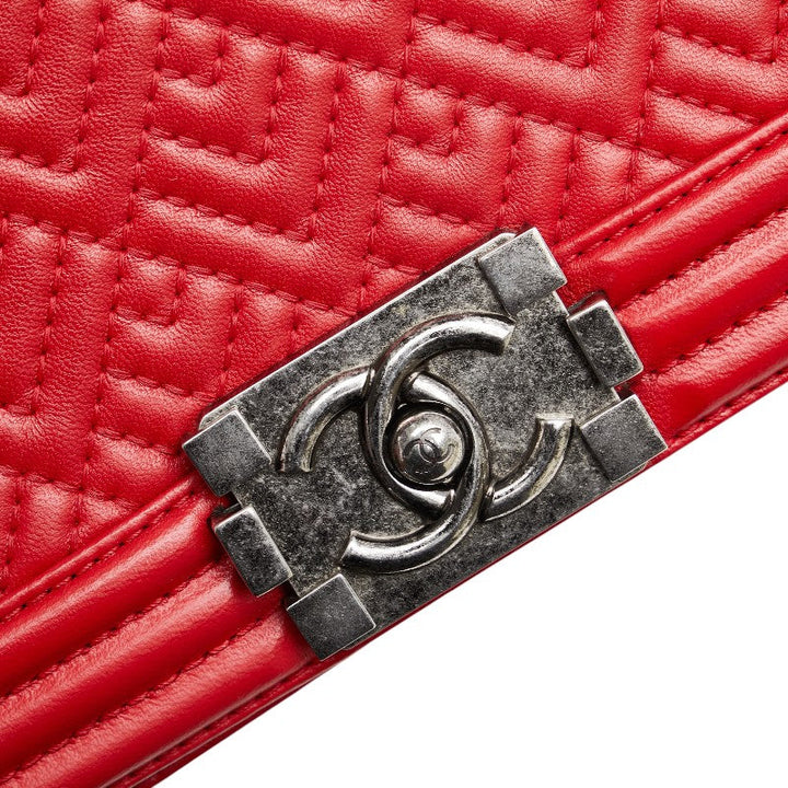 Top Quality Chanel Boy 25 Red Lambskin Chain Shoulder Bag