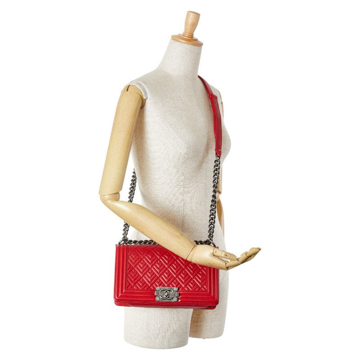 Top Quality Chanel Boy 25 Red Lambskin Chain Shoulder Bag