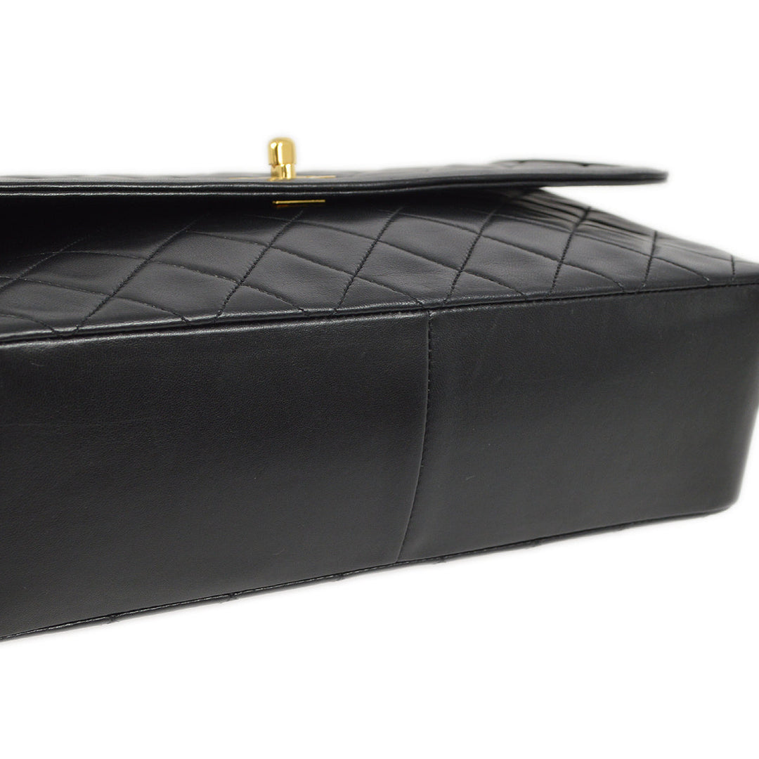 Top Quality Chanel Black Lambskin Straight Flap Shoulder Bag