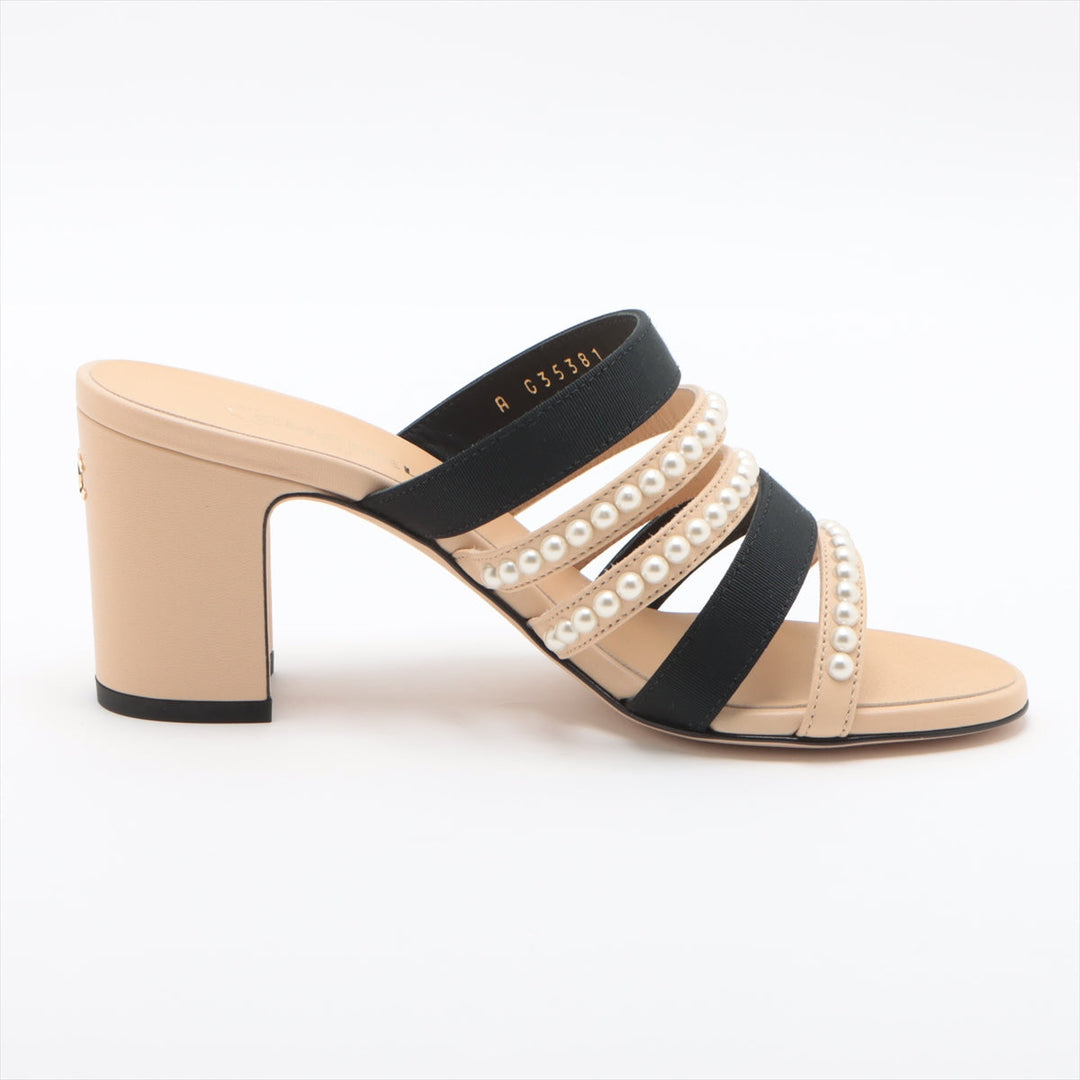 Top Quality Chanel Cocomark Leather X Fabric Sandal 35C Lady Beige X Black G35381 Pearl Mould Sandal Storage Bag With Allu Happy Market Store