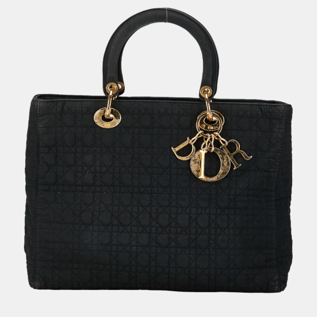 Top quality Dior Black Fabric Micro Cannage Large Lady Top Handle Bag