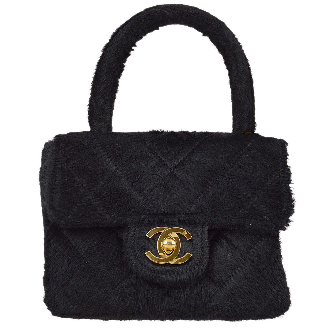 Top Quality Chanel 1991-1994 * Black Pony Hair Classic Flap Micro Handbag