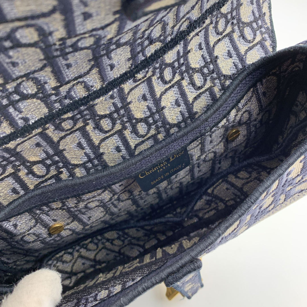 CHRISTIAN Top quality Dior Blue Jacquard Oblique Canvas Embroidery Saddle Bag