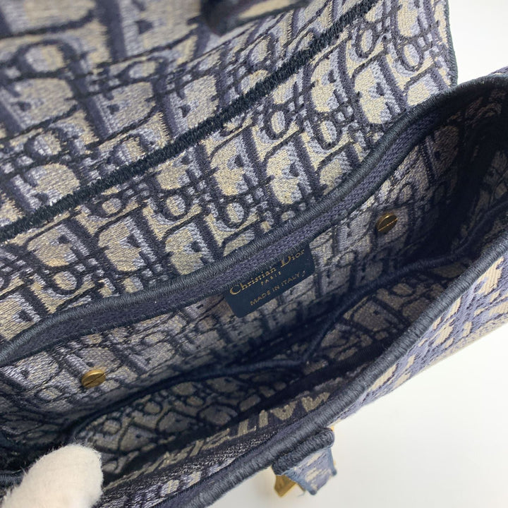 CHRISTIAN Top quality Dior Blue Jacquard Oblique Canvas Embroidery Saddle Bag