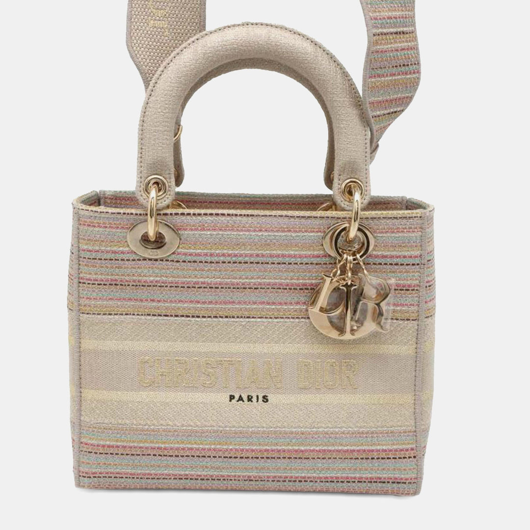Top quality Dior Medium Embroidered Canvas Stripes Lady D-Lite