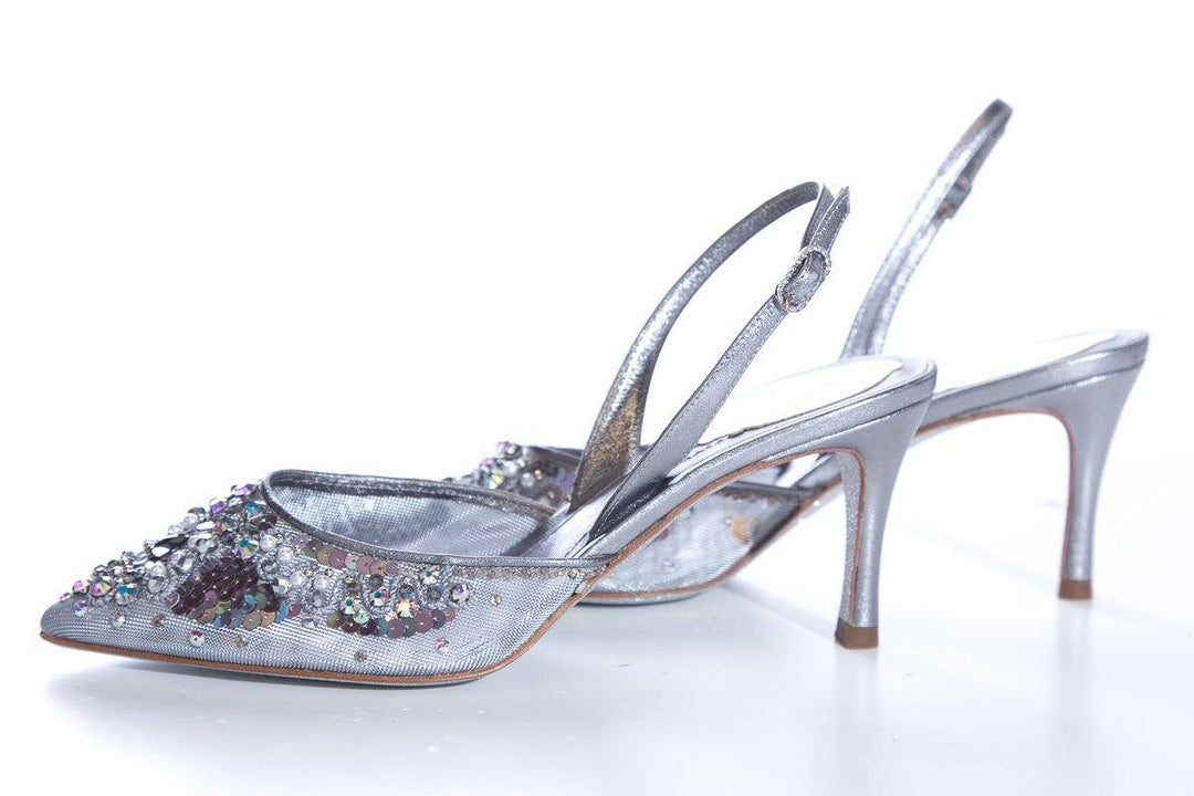 Rene Caovilla Silver Slingbacks SZ 37