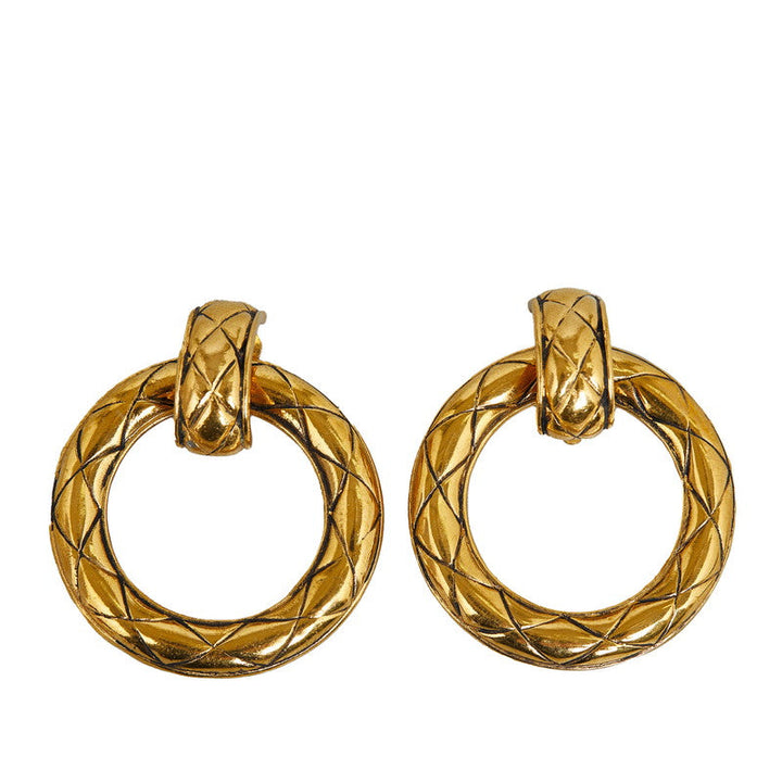 Top Quality Chanel Vintage Matelasse Circle Earrings Gold Plated
