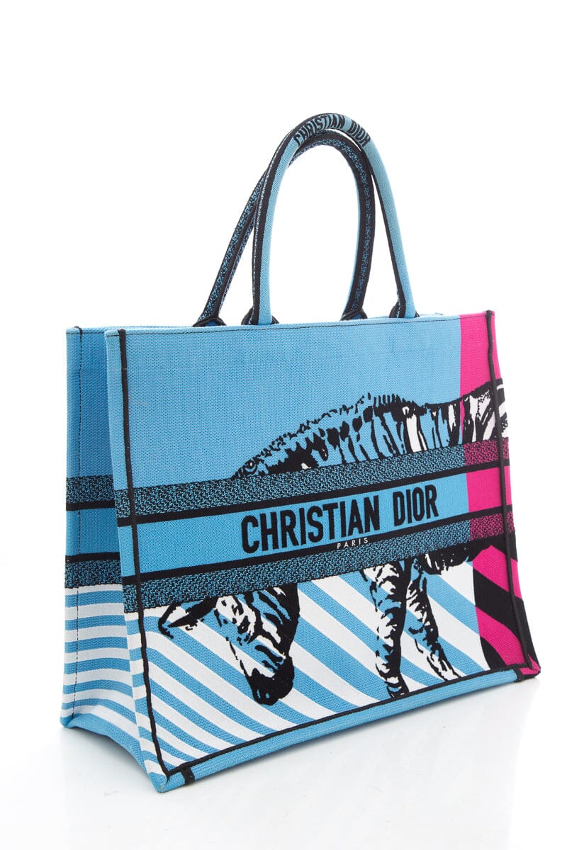 Christian Top quality Dior Pink &  Blue Zebra Printed Book Tote