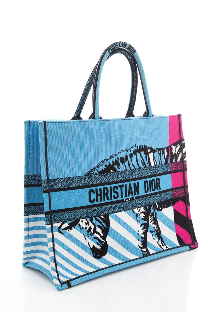 Christian Top quality Dior Pink &  Blue Zebra Printed Book Tote