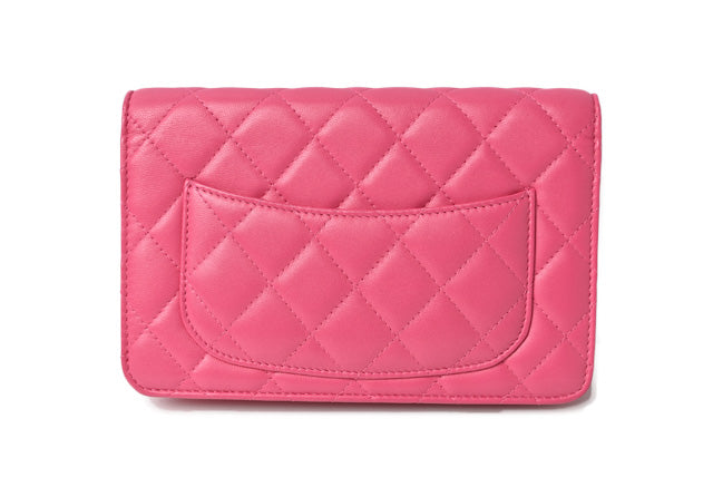 Top Quality Chanel Lambskin Chain Wallet Shoulder Bag Pink Silver Hardware