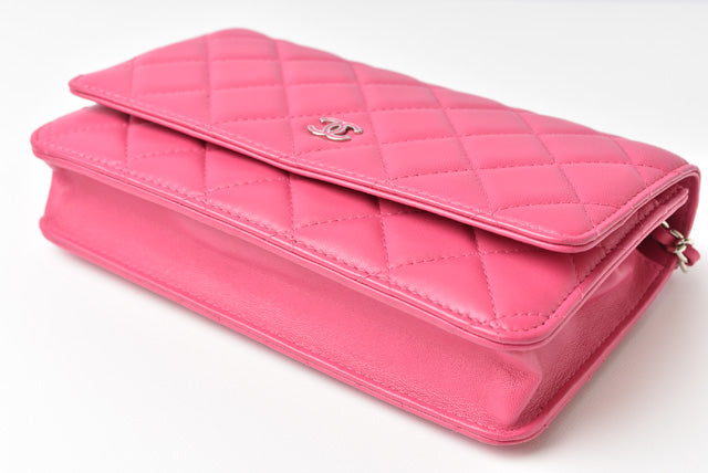 Top Quality Chanel Lambskin Chain Wallet Shoulder Bag Pink Silver Hardware