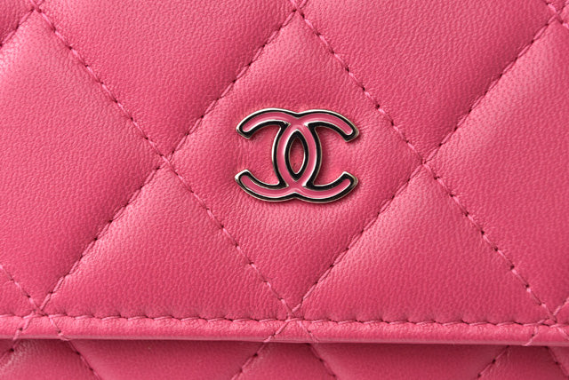 Top Quality Chanel Lambskin Chain Wallet Shoulder Bag Pink Silver Hardware