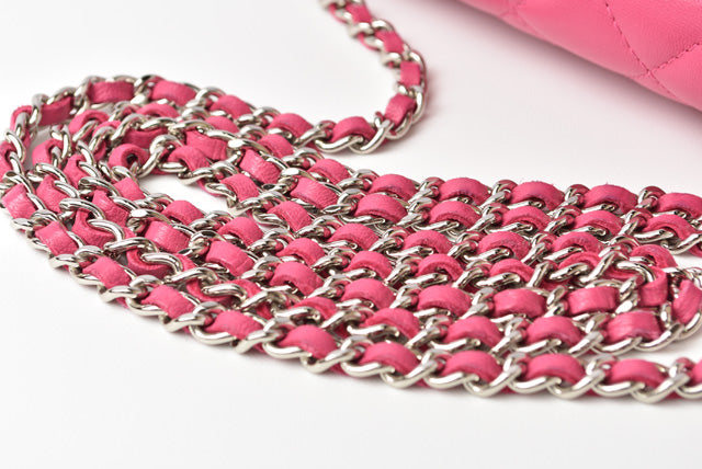 Top Quality Chanel Lambskin Chain Wallet Shoulder Bag Pink Silver Hardware
