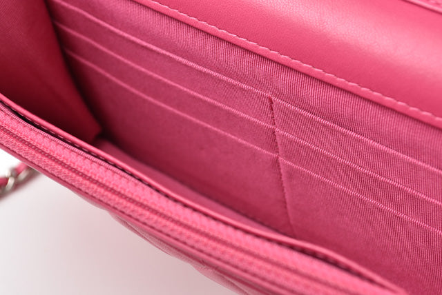 Top Quality Chanel Lambskin Chain Wallet Shoulder Bag Pink Silver Hardware