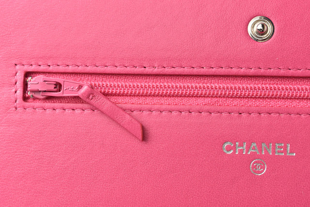 Top Quality Chanel Lambskin Chain Wallet Shoulder Bag Pink Silver Hardware