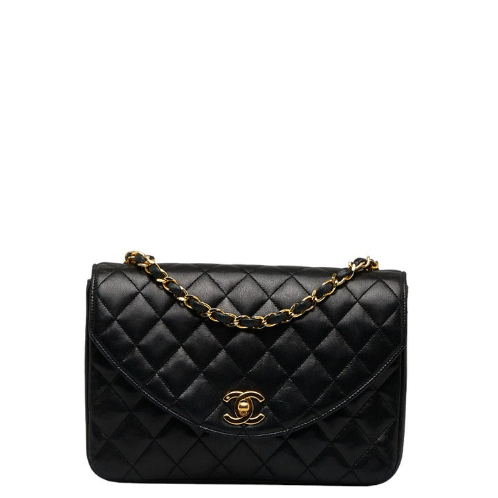 Top Quality Chanel Vintage Matlasse Chain Shoulder Bag Black Lambskin
