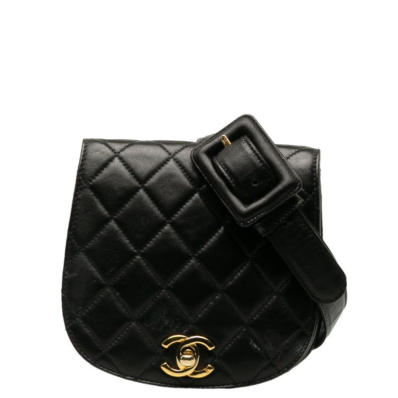 Top Quality Chanel Matlasse Body Bag Waist Bag Black Lambskin Women's
