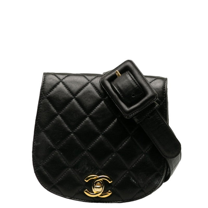 Top Quality Chanel Matlasse Body Bag Waist Bag Black Lambskin Women's