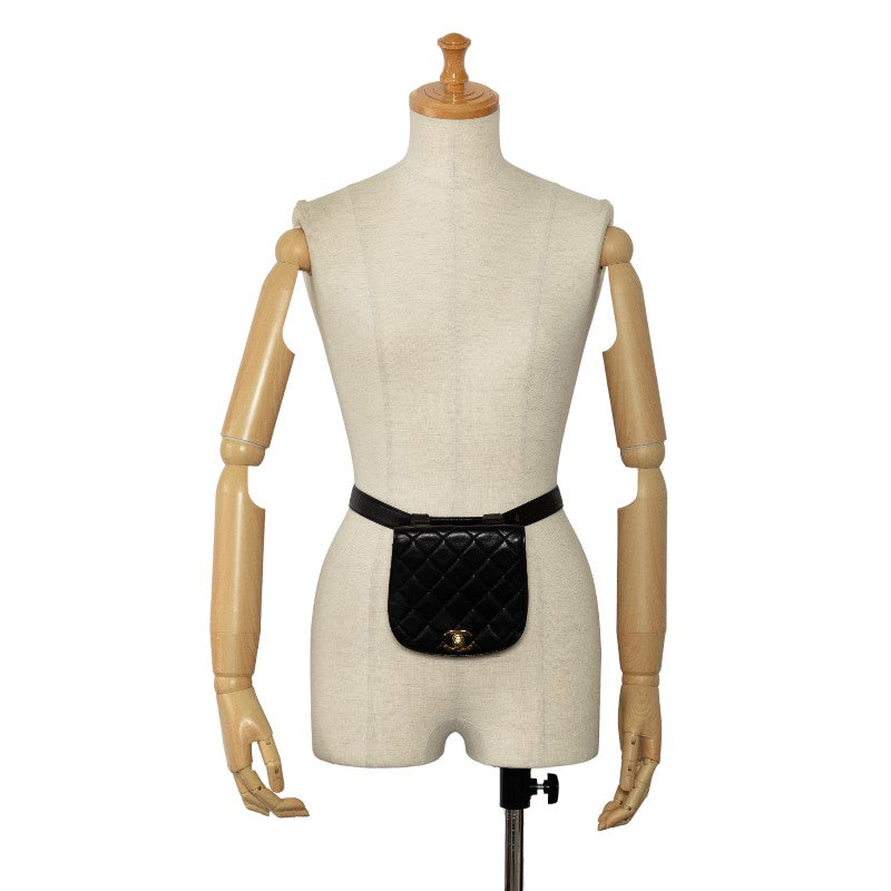 Top Quality Chanel Matlasse Body Bag Waist Bag Black Lambskin Women's