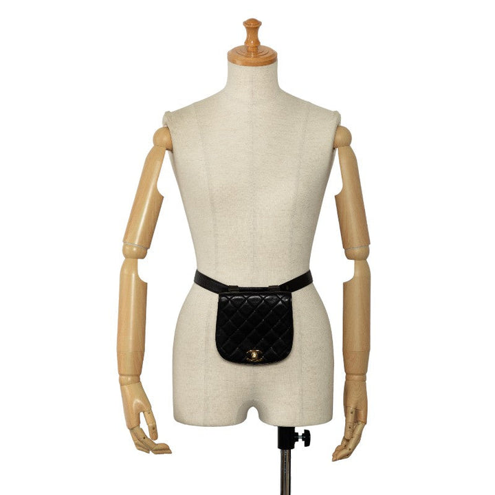 Top Quality Chanel Matlasse Body Bag Waist Bag Black Lambskin Women's
