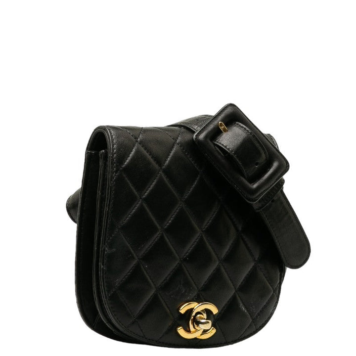 Top Quality Chanel Matlasse Body Bag Waist Bag Black Lambskin Women's