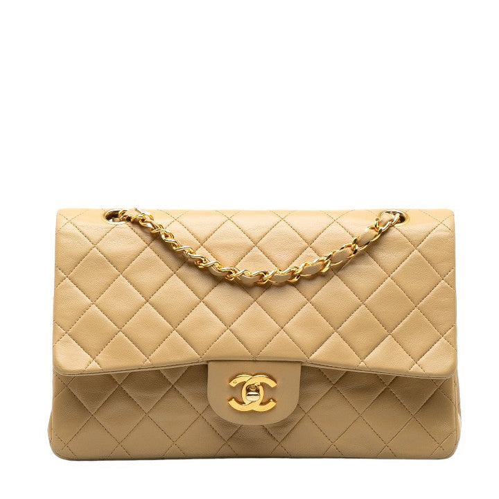 Top Quality Chanel Matlasse 25 Double Flap Chain Shoulder Bag Beige Lambskin