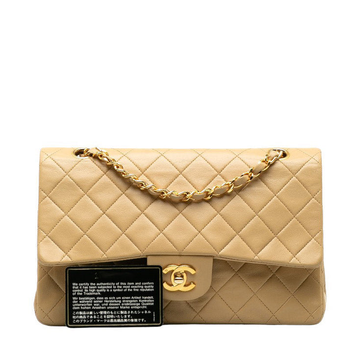 Top Quality Chanel Matlasse 25 Double Flap Chain Shoulder Bag Beige Lambskin