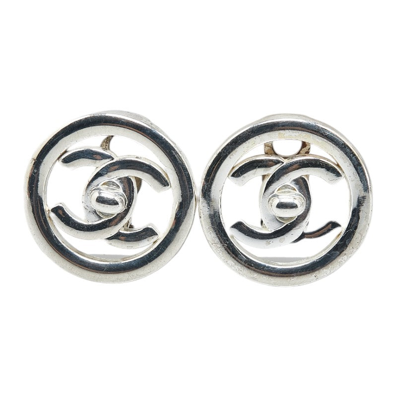 Top Quality Chanel Vintage Coco Mark Turnlock Earrings Silver Metal