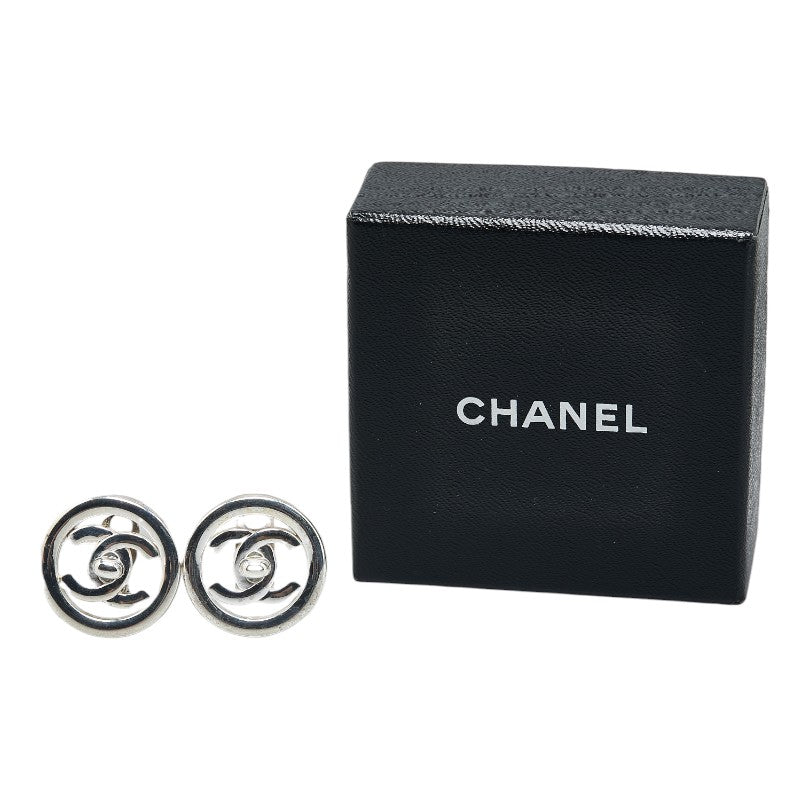 Top Quality Chanel Vintage Coco Mark Turnlock Earrings Silver Metal
