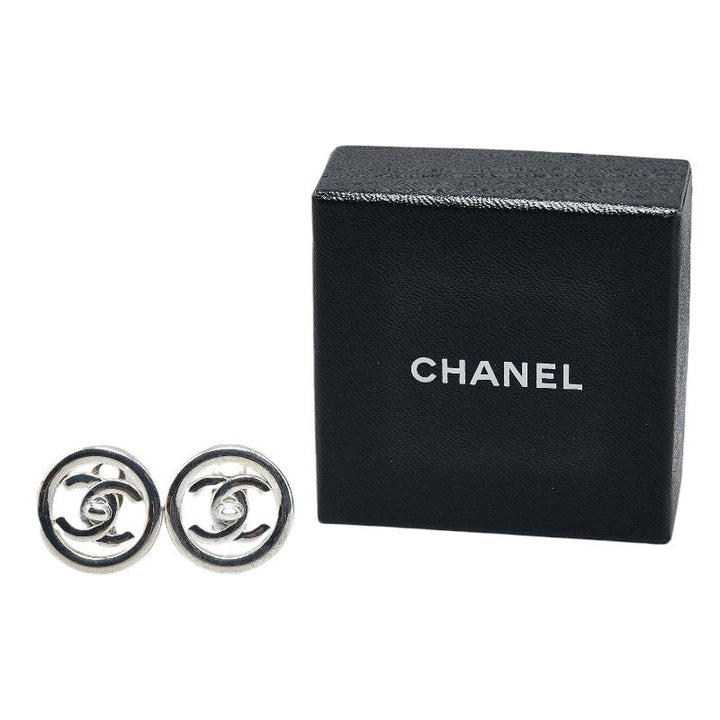 Top Quality Chanel Vintage Coco Mark Turnlock Earrings Silver Metal