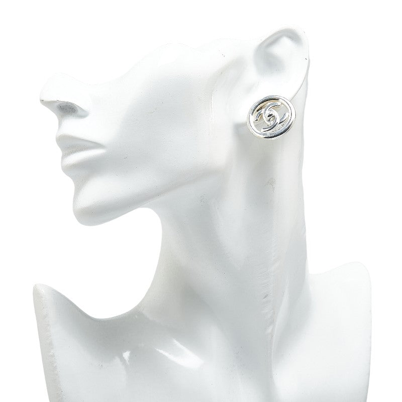 Top Quality Chanel Vintage Coco Mark Turnlock Earrings Silver Metal
