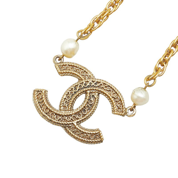 Top Quality Chanel Coco Mark Faux Pearl Chain Necklace