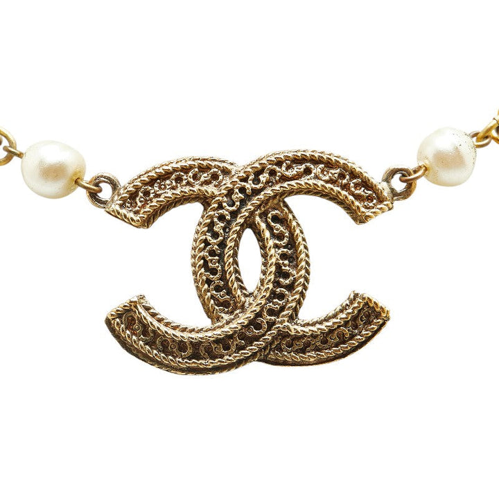 Top Quality Chanel Coco Mark Faux Pearl Chain Necklace