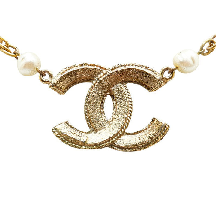 Top Quality Chanel Coco Mark Faux Pearl Chain Necklace